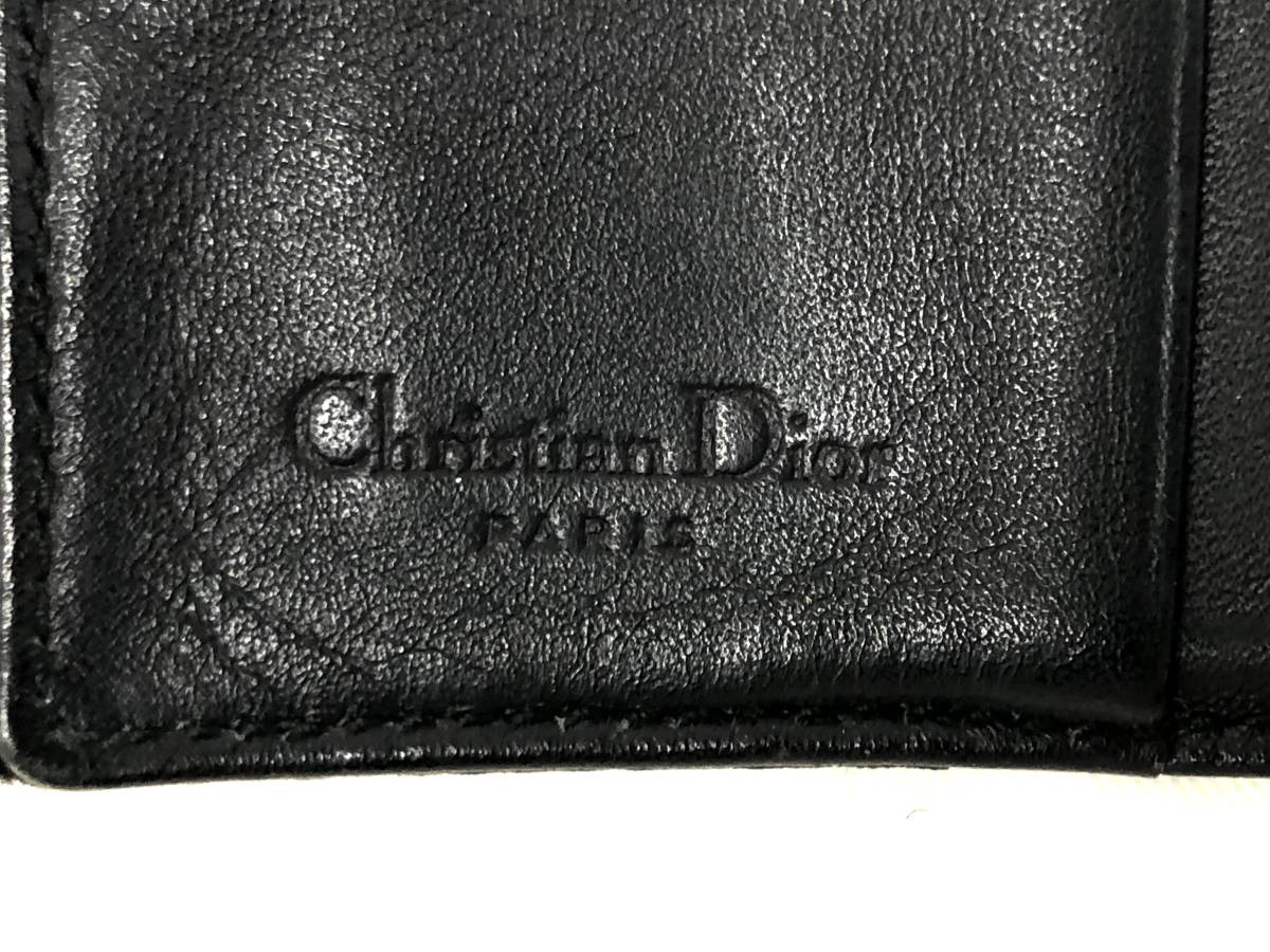 208 Christian Dior クリスチャンディオール トロッター柄 財布 二つ折り財布 札入れ 小銭入れ カード収納 シルバー金具 ブラック_画像7