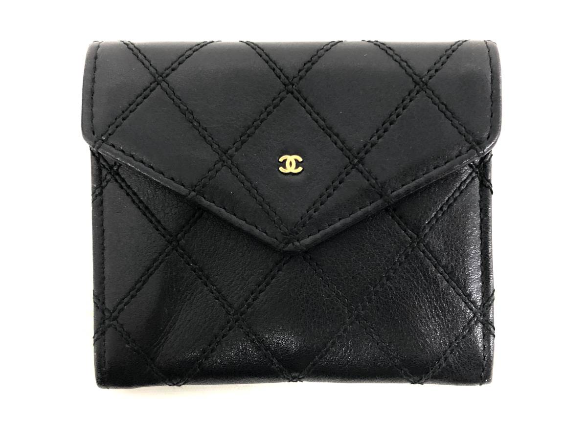 T01/209 CHANEL シャネル ココマーク ビコローレ キルティング 財布 コインケース 小銭入れ カード収納 ゴールド金具 ブラック_画像1