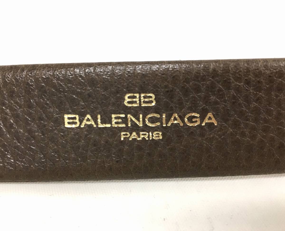 T01/236 BALENCIAGA バレンシアガ 穴なし ベルト シルバーバックル ブラウン系_画像9