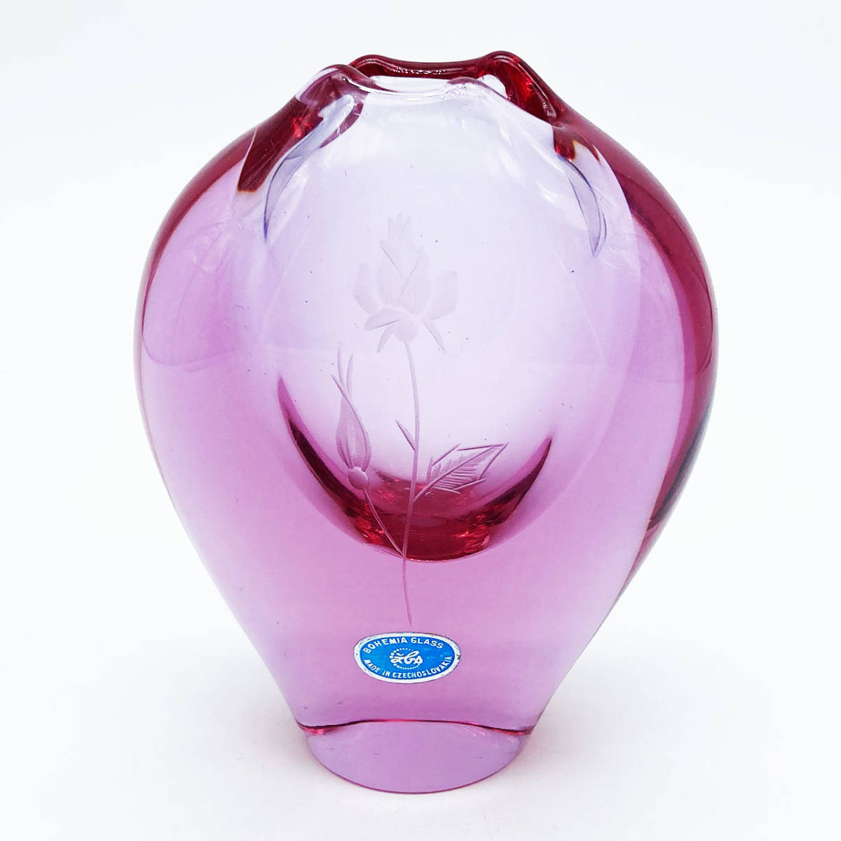 ボヘミアガラス チェコ 花瓶 グランベリー ミッドセンチュリー モダン ボヘミアン グラス 12.8cm