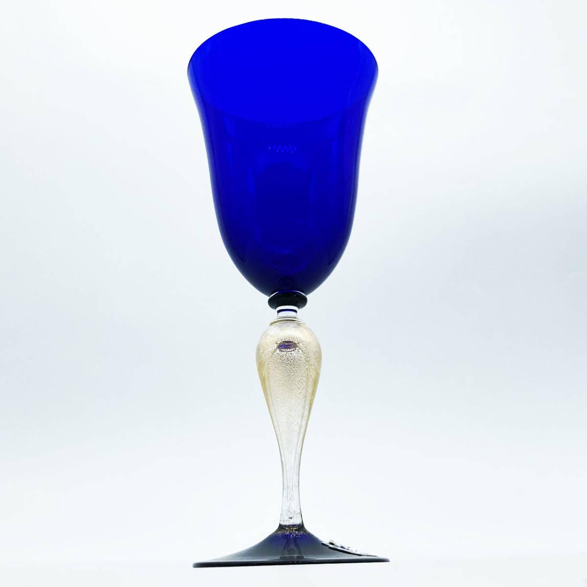 ベネチアングラス ムラノ イタリア ワイングラス サファイア・ブルー ゴールドステム 金彩 ヴェネチアガラス 18.0cm_画像10