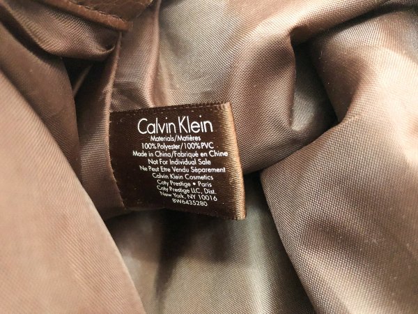 Calvin Klein カルバンクライン ロゴ入り 合皮切替 ワイヤー入り バニティポーチ 茶色 ブラウン_画像4