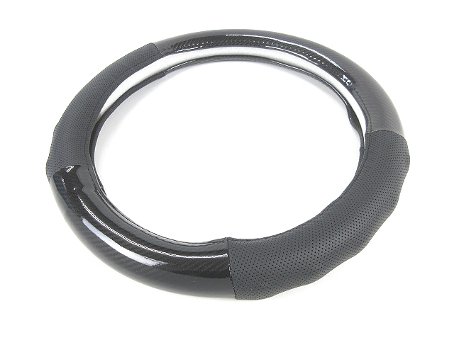 [ futoshi .] black black carbon & punching leather combination steering wheel cover 2HS-B 45cm * Fighter Super Great k on 