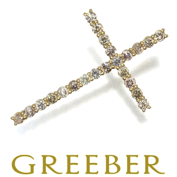 【T-ポイント5倍】 クロス 0.50ct ブラウンダイヤ ペンダントトップ GENJ K18YG ダイヤモンド