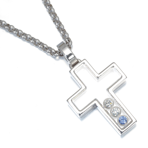  Chopard necklace diamond sapphire happy diamond Cross K18WG/ glass BLJ