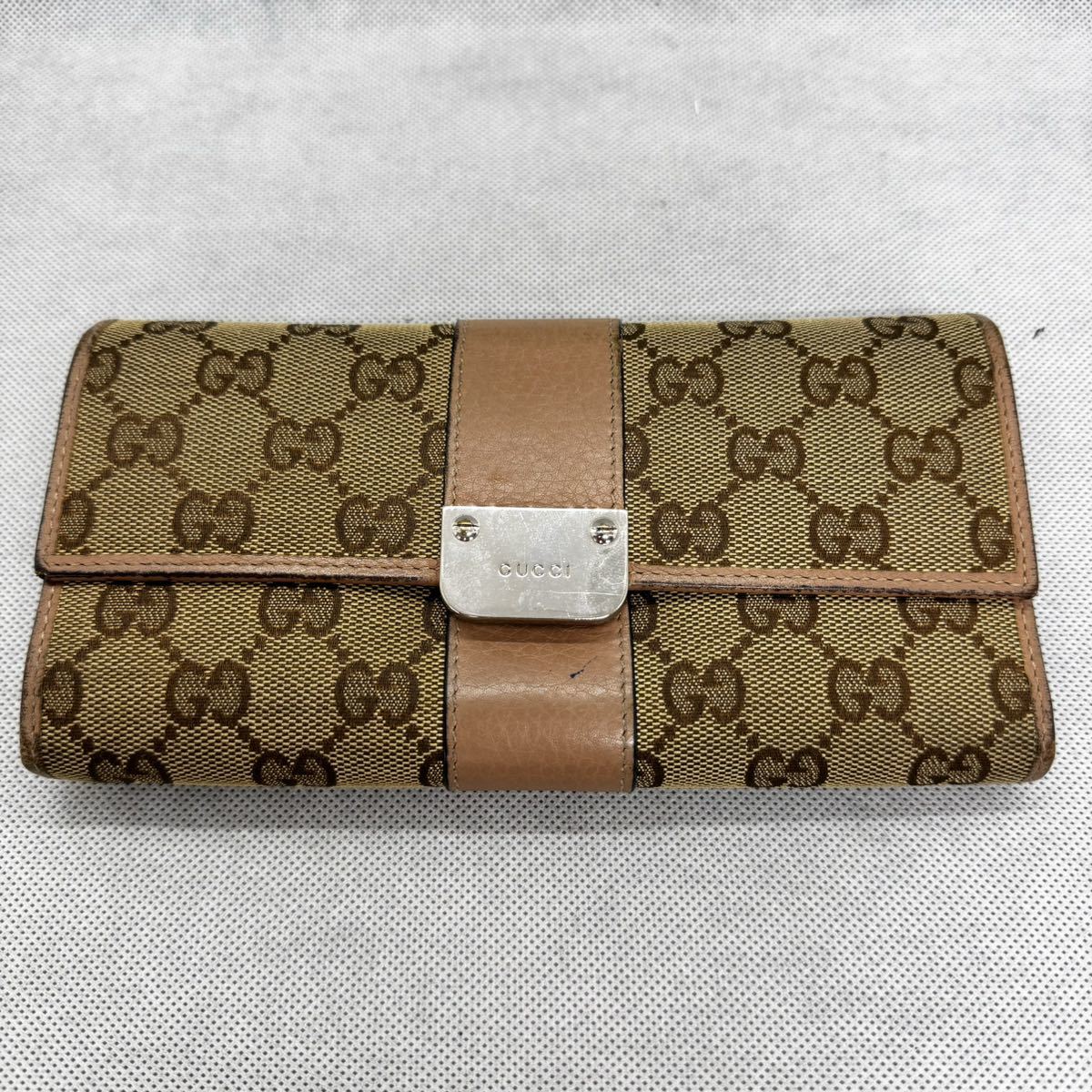 GUCCI グッチ GGキャンバス 二つ折り長財布 ベージュ×ピンク 233028・0416 金具不良_画像1