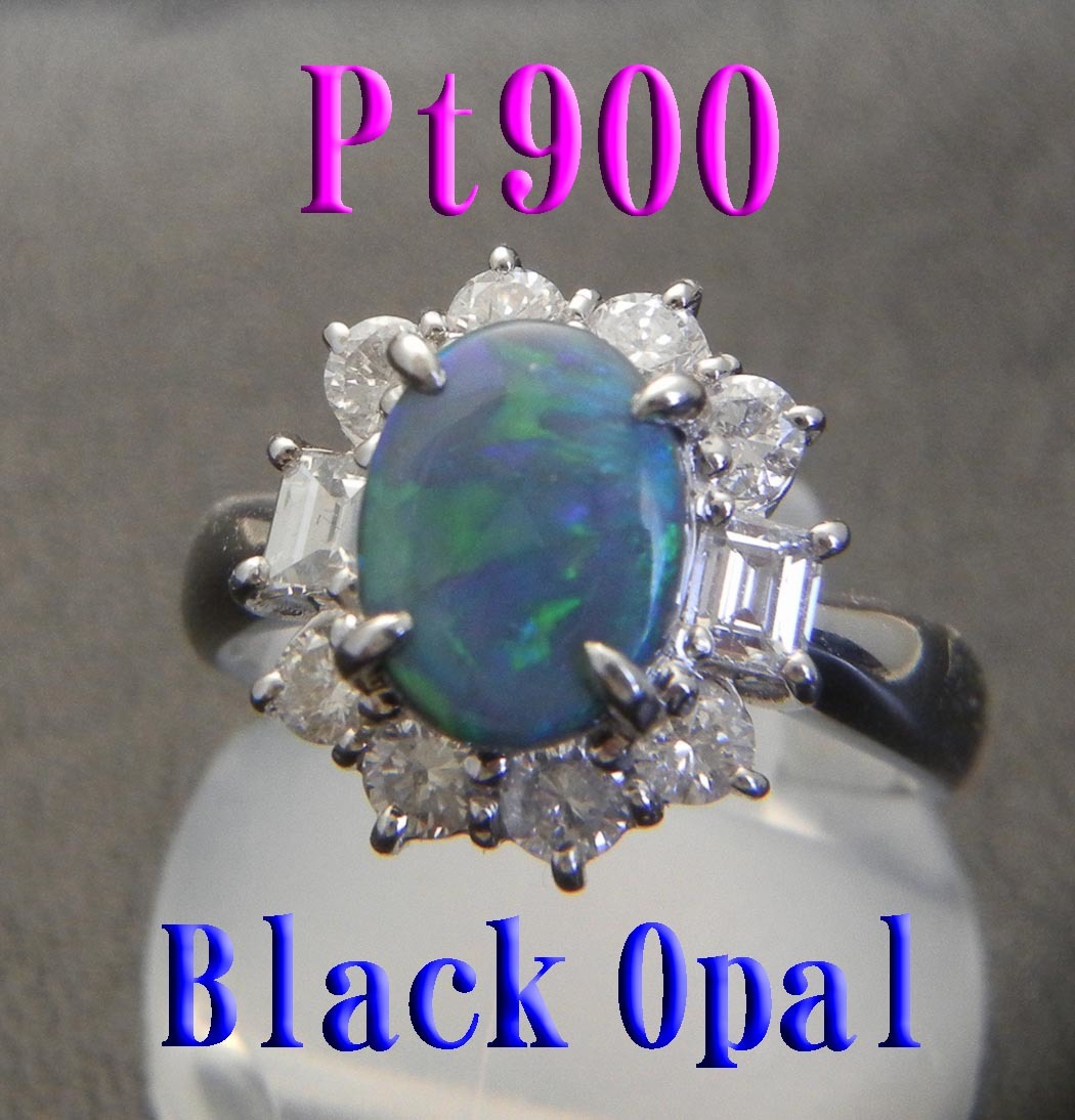 新品　Pt900 天然ブラックオパール 1.26ct 天然ダイヤ 0.85ct リング_画像1