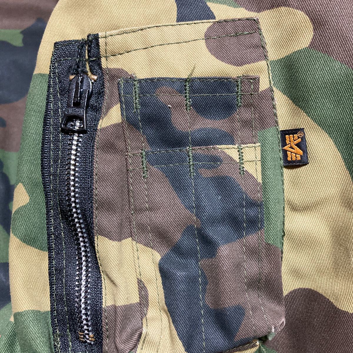 【希少】90s ALPHA INDUSTRIES MA-1 カモフラ 迷彩 82790J Mサイズ アルファ インダストリーズ フライトジャケット 米国製 ビンテージの画像8