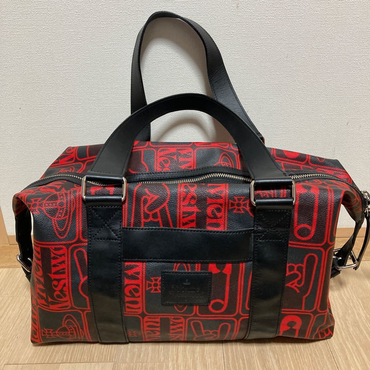 【美品】Vivienne Westwood ヴィヴィアンウエストウッド ボストンバッグ オーブ 総柄 PVC レザー レッド_画像1