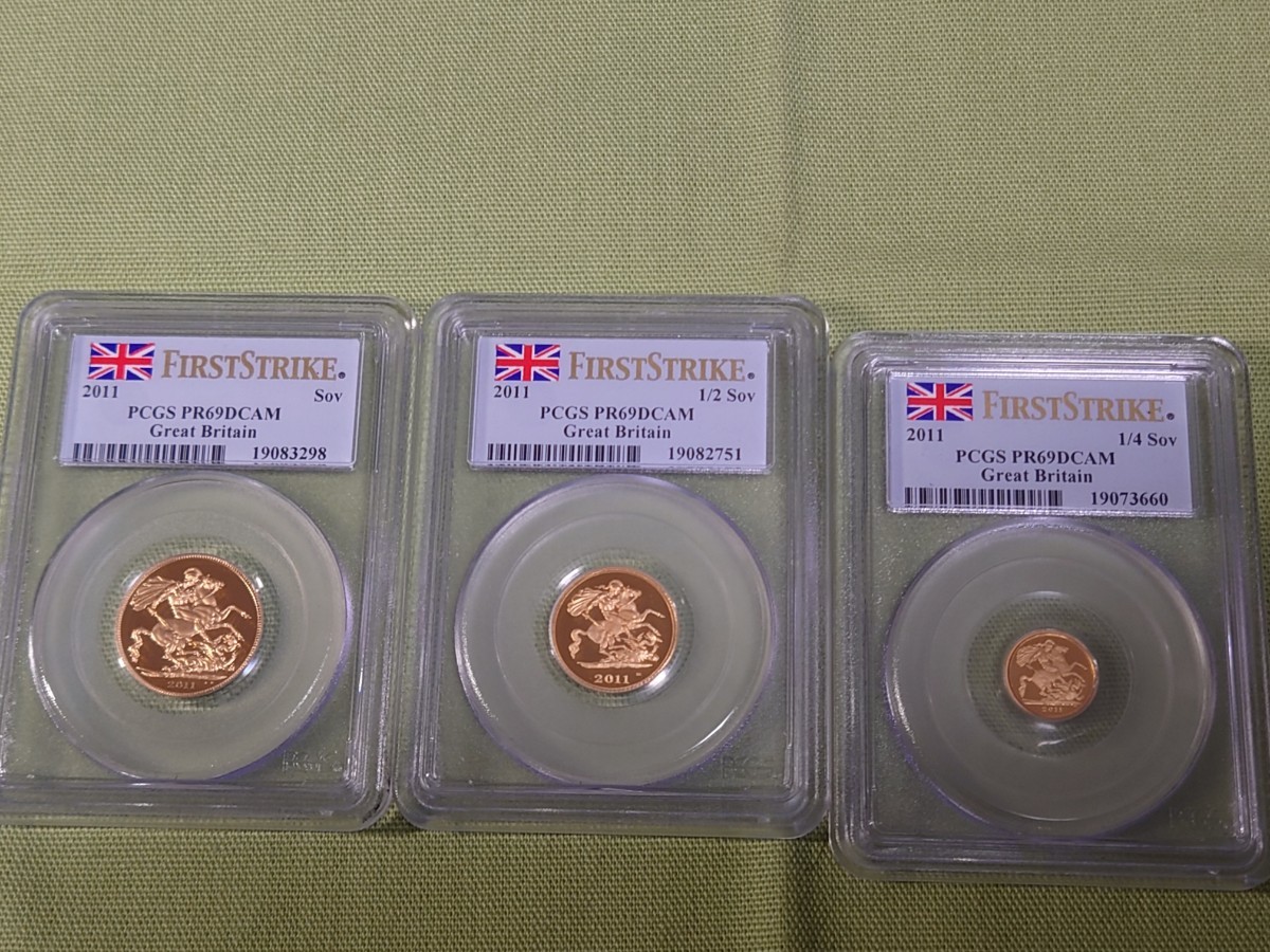 ２０１１年 イギリス　プルーフ　金貨　５枚 セット　ファーストストライク　PCGS ＰＲ ６９ DCAM 　個別のケース　鑑賞用ケース付き_画像5