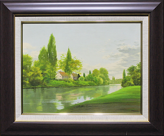 #③. morning .# new nature association [bo- district scenery ] oil painting 6 number autograph autograph genuine work guarantee equipped 