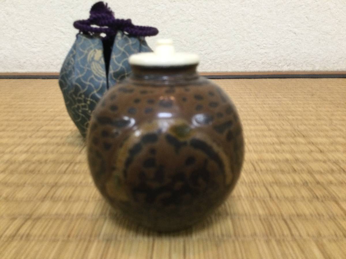 岩城文琳写茶入　中興名物　鳥襷緞子　笹田有祥　共箱_画像1