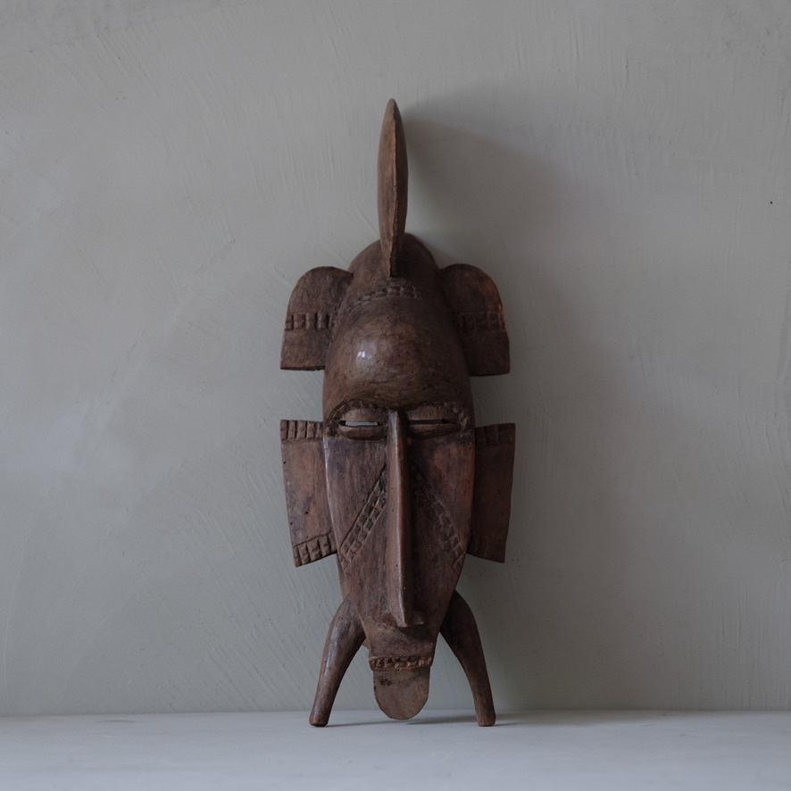 02811 西アフリカ コートジボワール セヌフォ族 木彫りのマスク / 仮面 プリミティブ アート 芸術 古道具 アンティーク