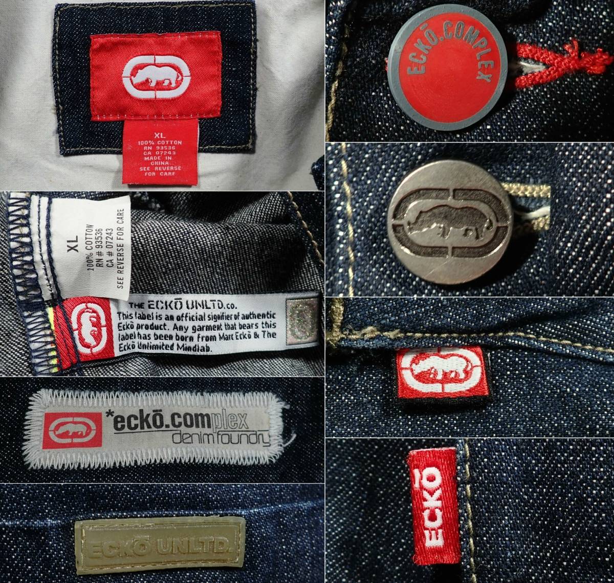 5327/ecko unltd. デニム ツナギXL●立体裁断ボタンフライインディゴオーバーオールインワンジャンプスーツエコーアンリミテッド古着_画像9