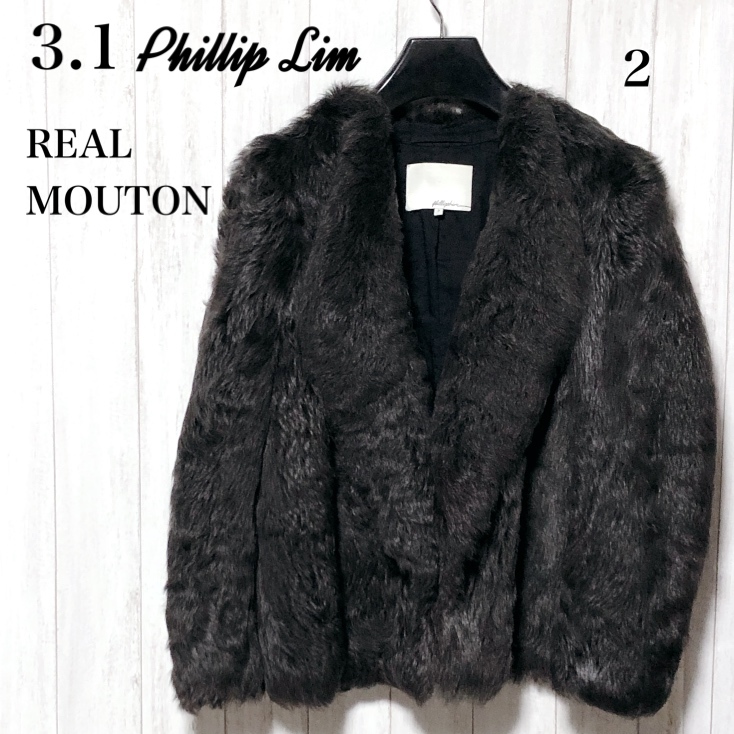 3.1 Phillip Lim mouton fur coat 2/s Lee one Philip rim fur / sheep leather / real leather jacket / Short 