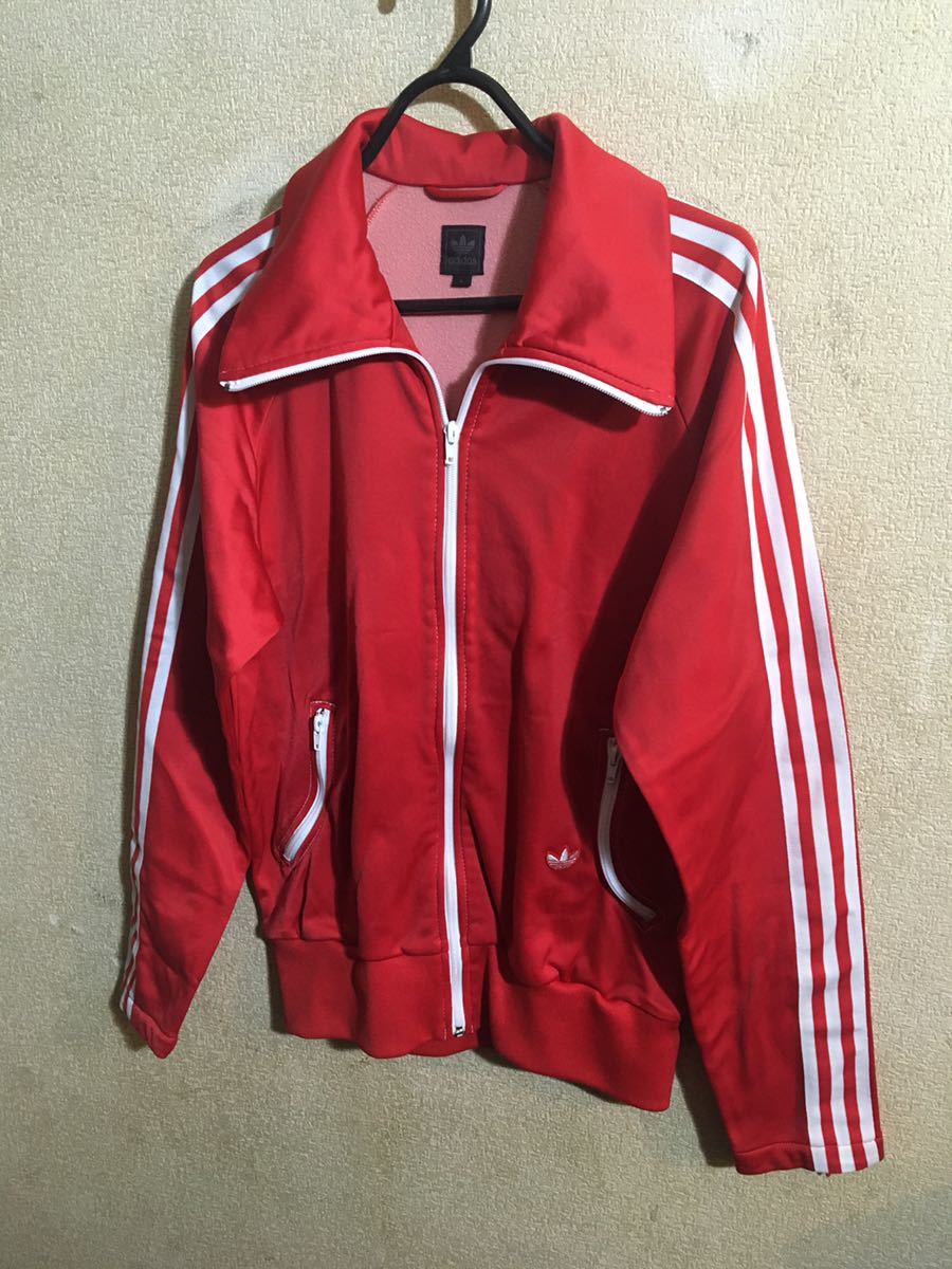 70s Vintage переиздание! Adidas спортивная куртка изгиб карман L красный hip-hop большой размер Reggae Dance .!