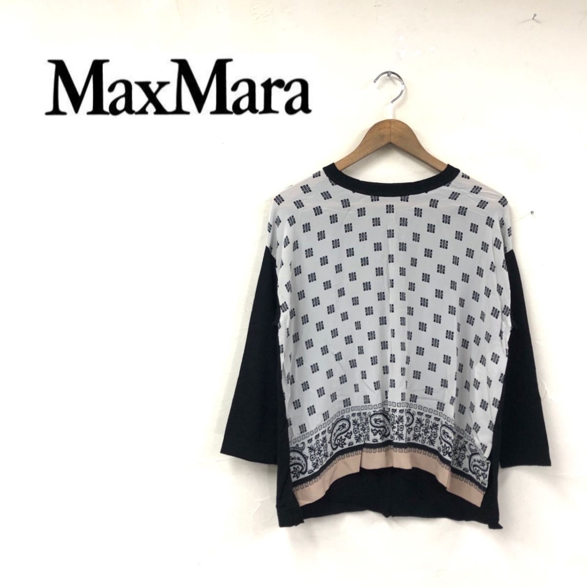 D2409-G◆美品◆max mara weekend マックスマーラウィークエンド シャツ◆sizeS 柄 レディース ブラック グレー ブラウス 長袖 ニット 模様_画像1