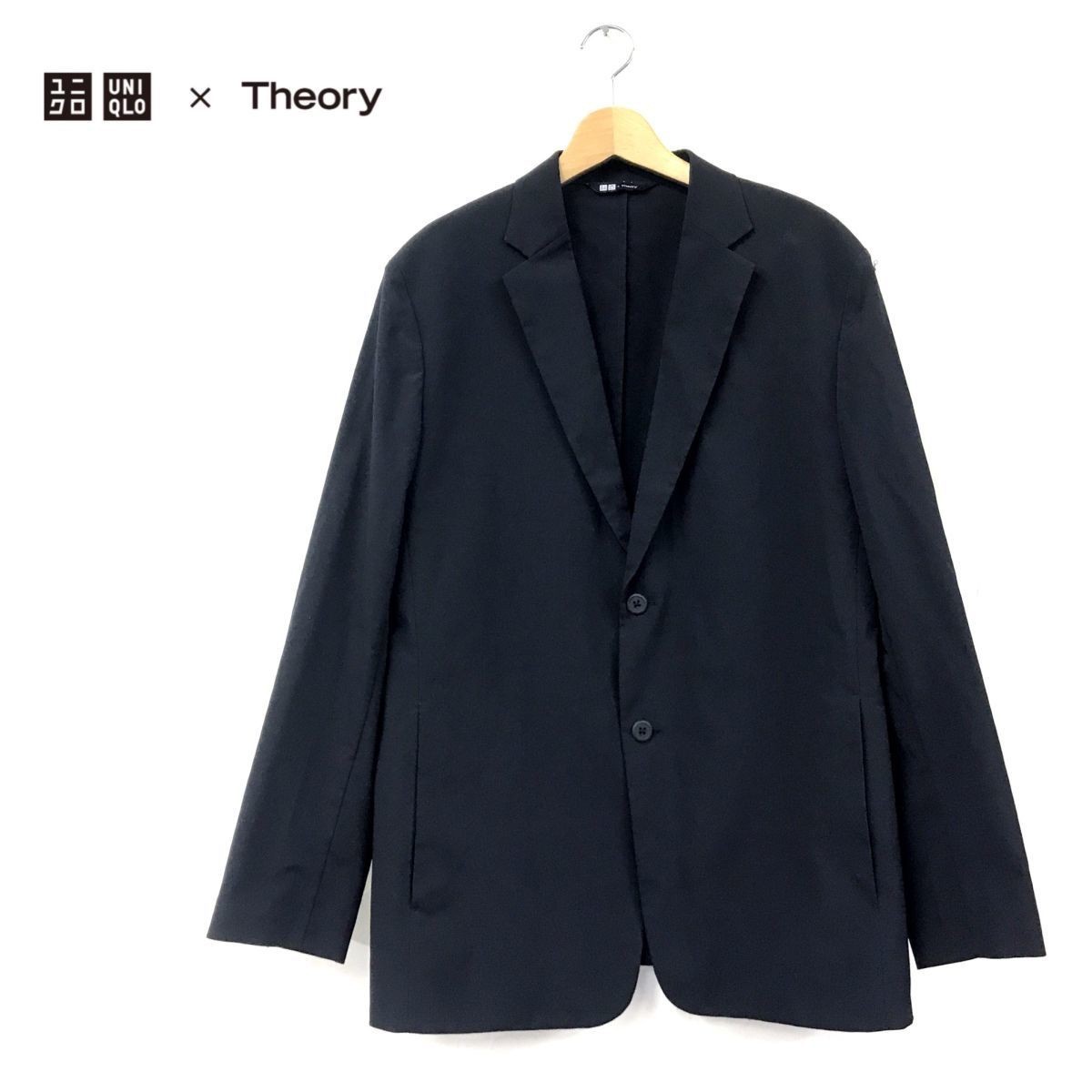 D1565-N◆良品◆ UNIQLO Theory ユニクロ セオリー テーラードジャケット シングル 裏地なし ◆sizeXL ブラック 黒 ポリエステル_画像1