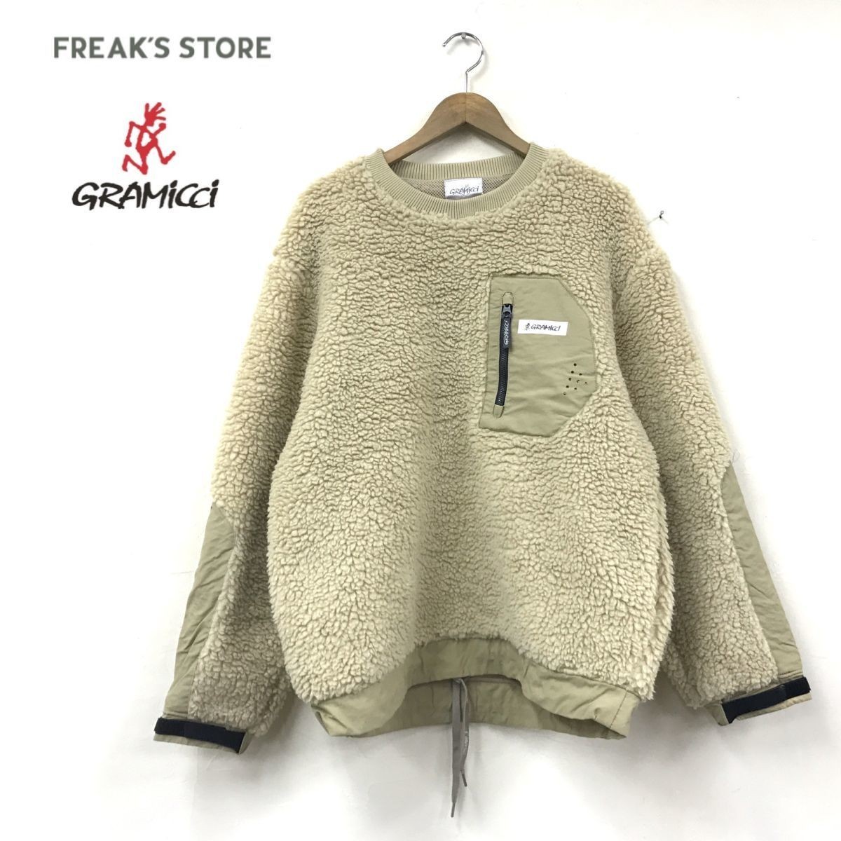 D1703-N◆美品◆ GRAMiCCi FREAKS STORE グラミチ パイルフリースクルーネック スウェットタイプ 厚手 裏メッシュ◆sizeL ベージュ ポリ_画像1