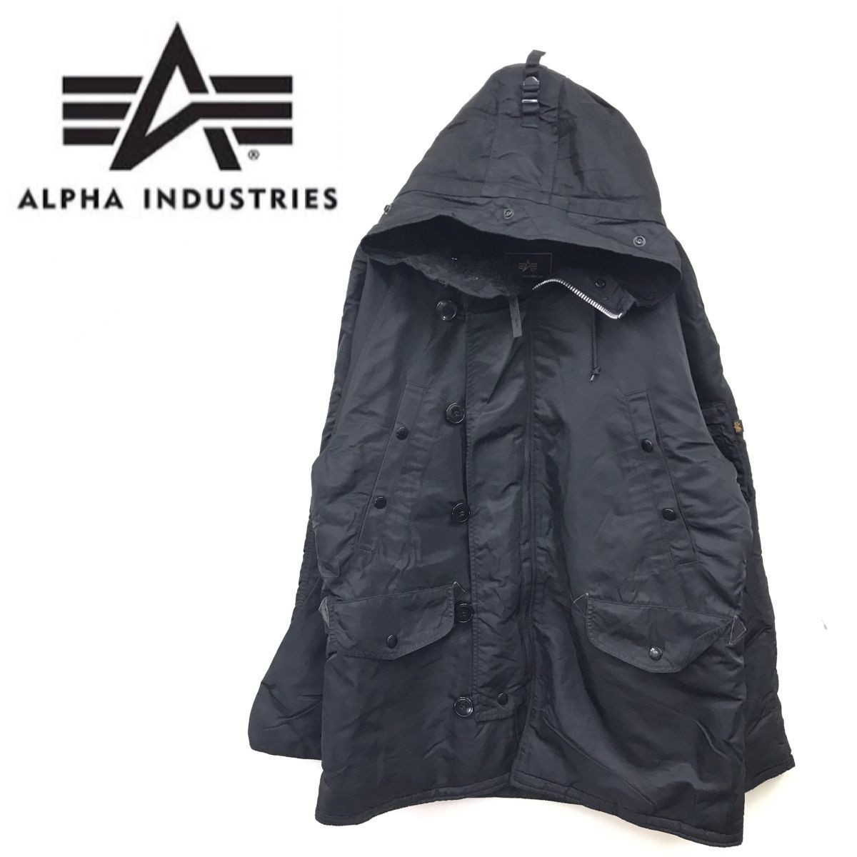 D1598-R◆ALPHA industries アルファインダストリーズ モッズコート◆サイズM メンズ 紳士 アウター ミリタリー アーミー ブラック 黒_画像1