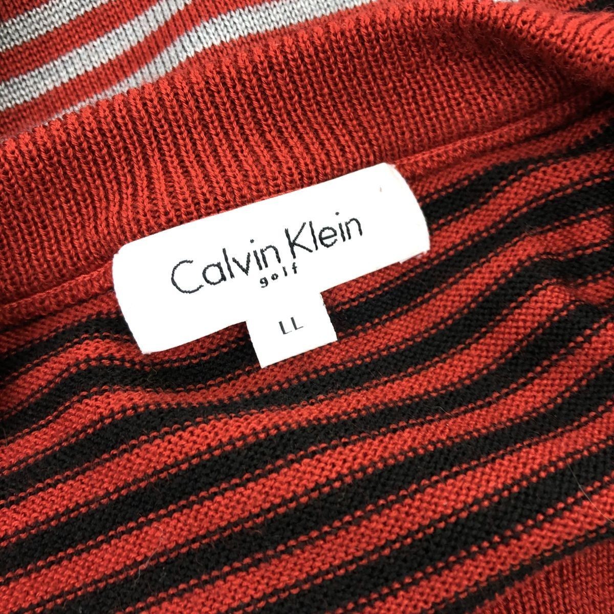 N2243-F-N◆ Calvin Klein GOLF カルバンクラインゴルフ ニット セーター ◆ sizeLL ウール アクリル レッド ボーダー 古着 メンズ 秋冬_画像7