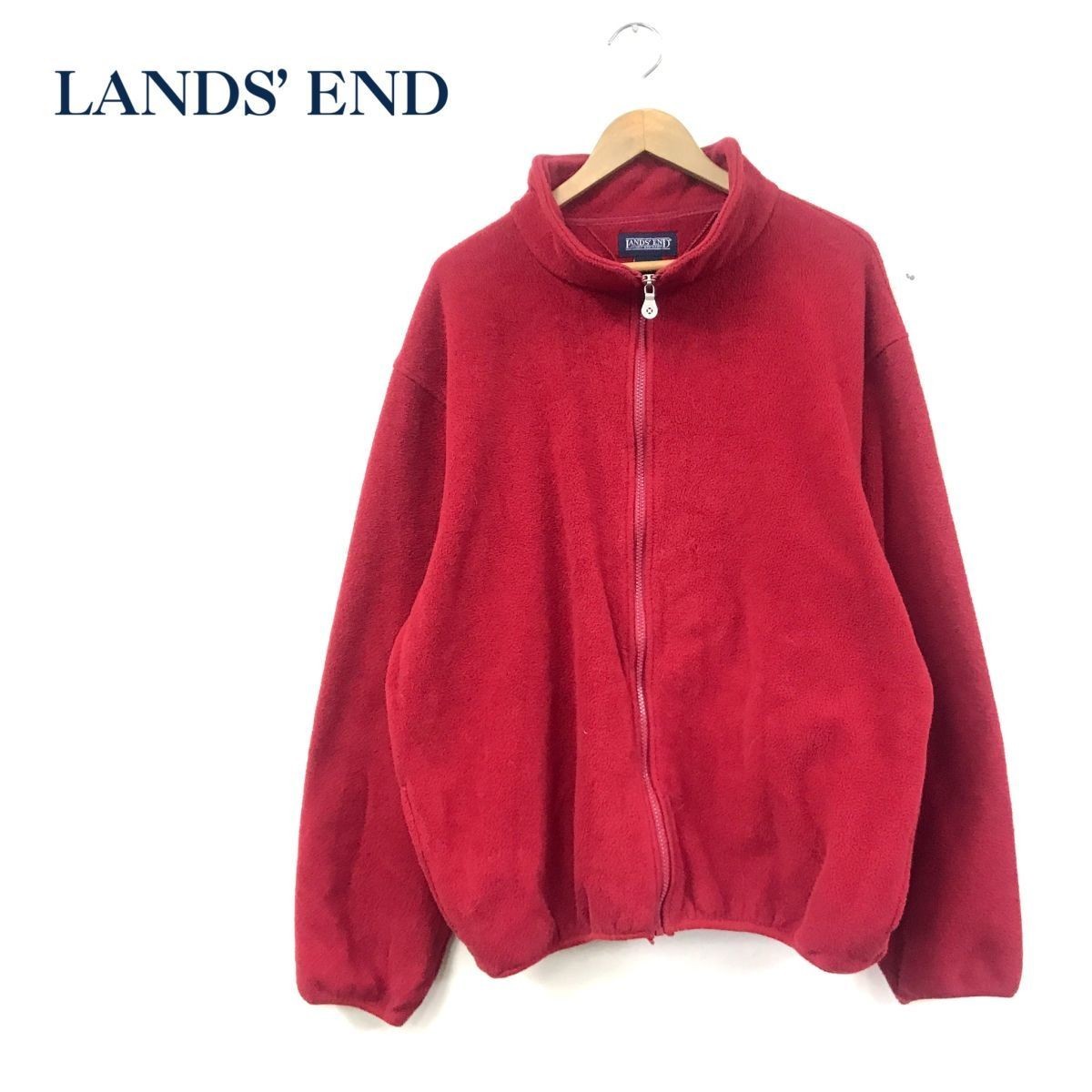 N2713-N◆old◆ USA製 LANDS' END ランズエンド フリースジャケット ブルゾン 大きめ ◆sizeL ユニセックス レッド ポリエステル_画像1