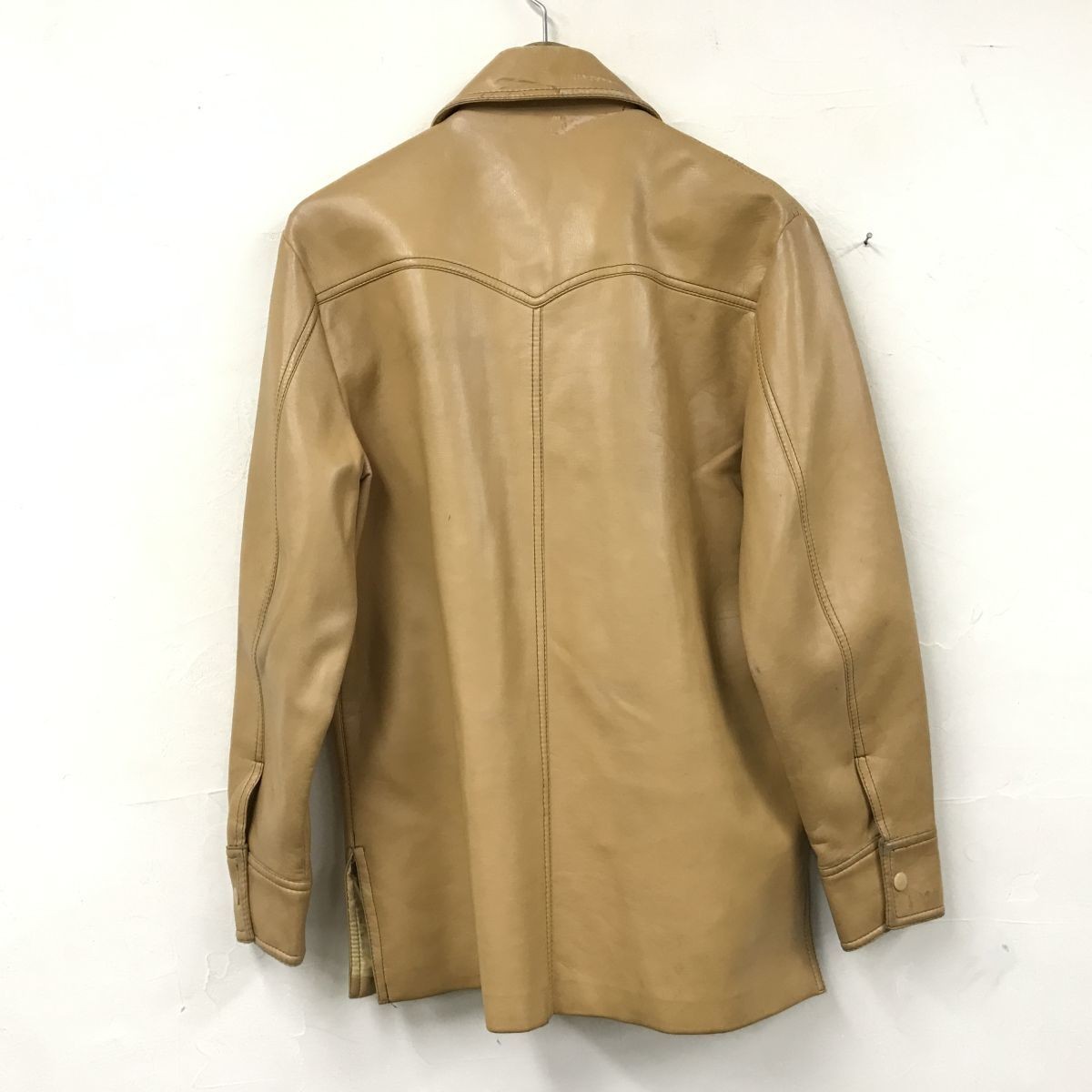 N1318-N◆vintage◆ Sears シアーズ フェイクレザージャケット スナップボタン シャツジャケット ◆ sizeS ベージュ PVC 裏地あり_画像6