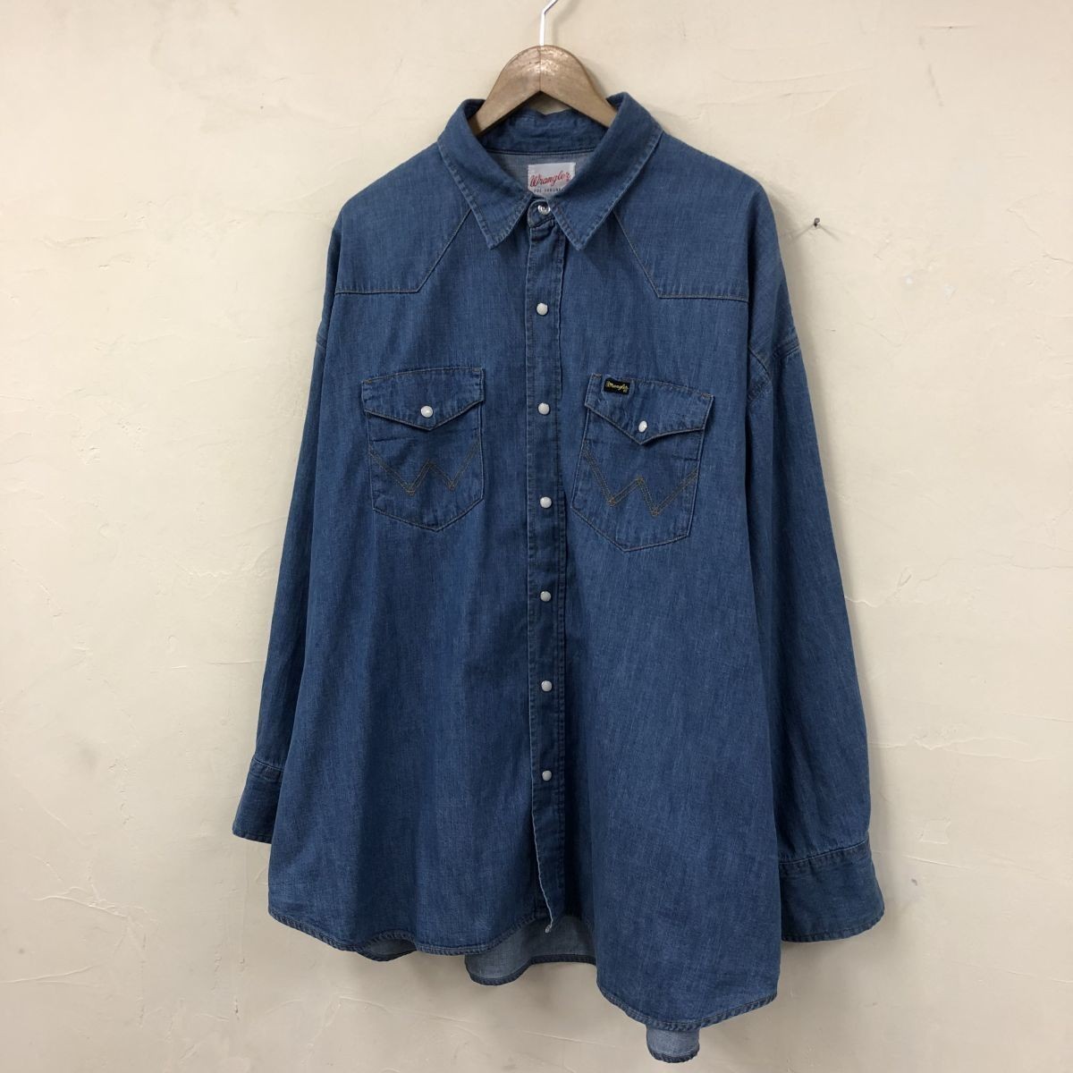 D1194-T◆Wrangler ラングラー デニムシャツ ロングスリーブ スナップボタン ステッチ◆sizeM ブルー メンズ トップス コットン100_画像5