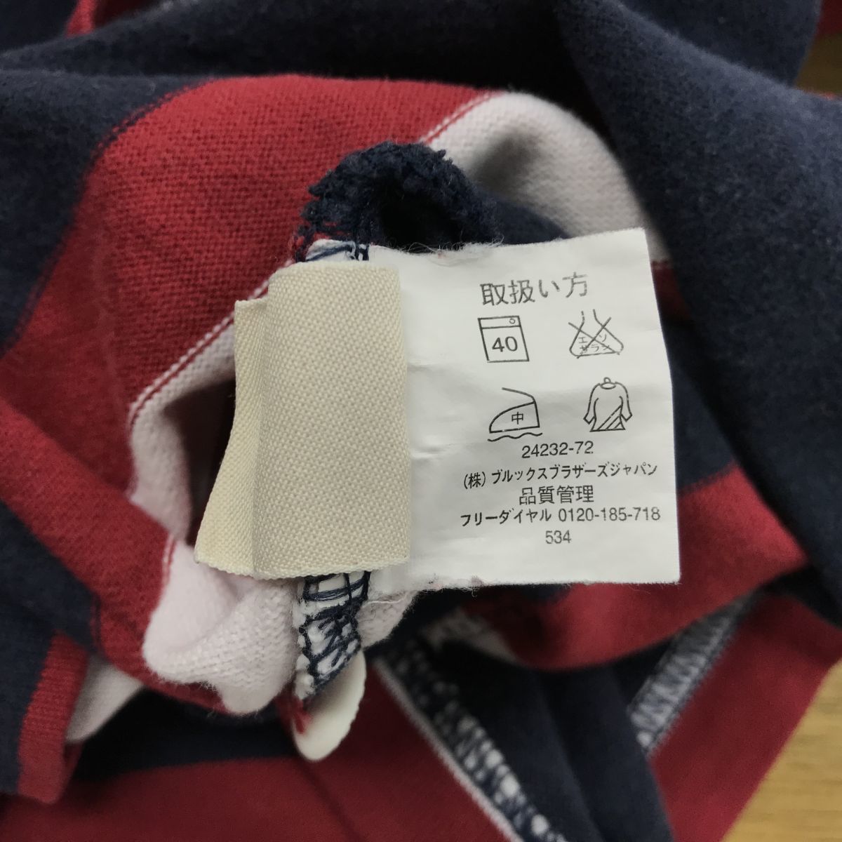 I416-N◆ BrooksBrothers ブルックスブラザーズ ラガーシャツ 長袖 ポロシャツ トップス◆sizeM ネイビー レッド ボーダー コットン_画像8