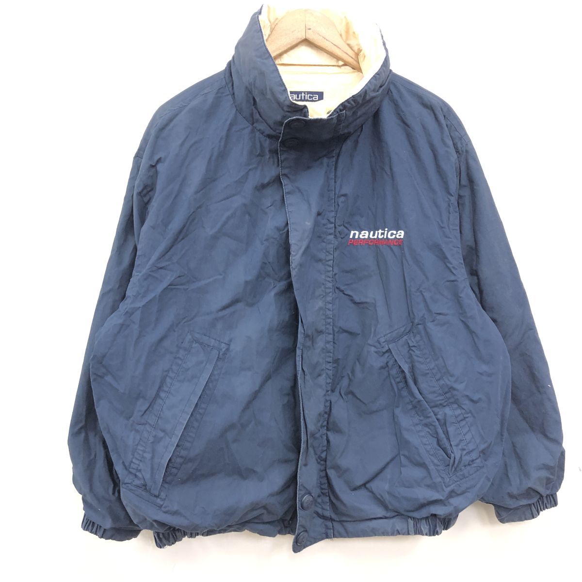 I876-F◆ nautica ノーティカ リバーシブルジャケット ジップアップ ブルゾン ◆ sizeS コットン100 ネイビー ホワイト 古着 メンズ 秋冬_画像2