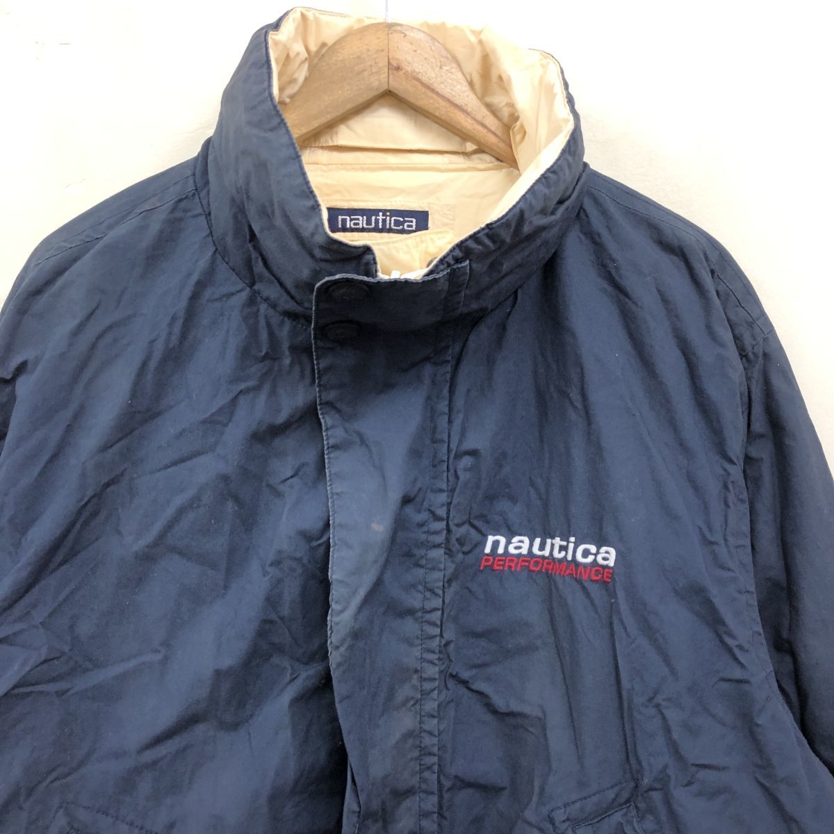 I876-F◆ nautica ノーティカ リバーシブルジャケット ジップアップ ブルゾン ◆ sizeS コットン100 ネイビー ホワイト 古着 メンズ 秋冬_画像3