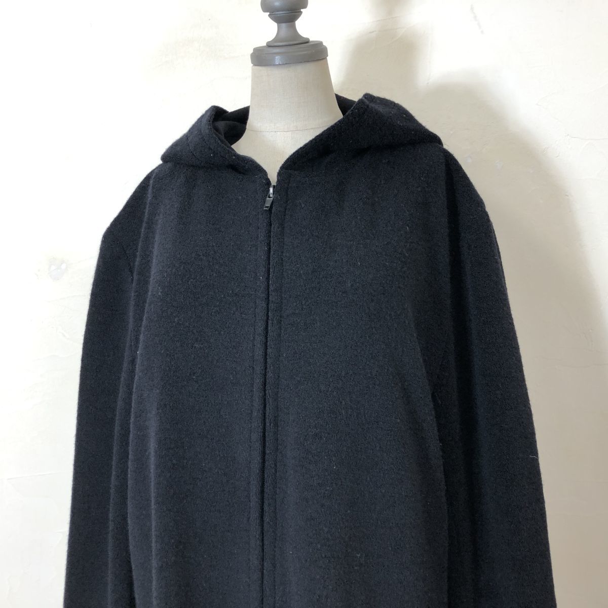 I862-N美品◆ Gabardine K.T ギャバジンケーティー フーディーコート ロング ダブルジップ◆size11 ブラック 黒 ウール ナイロン モード_画像3