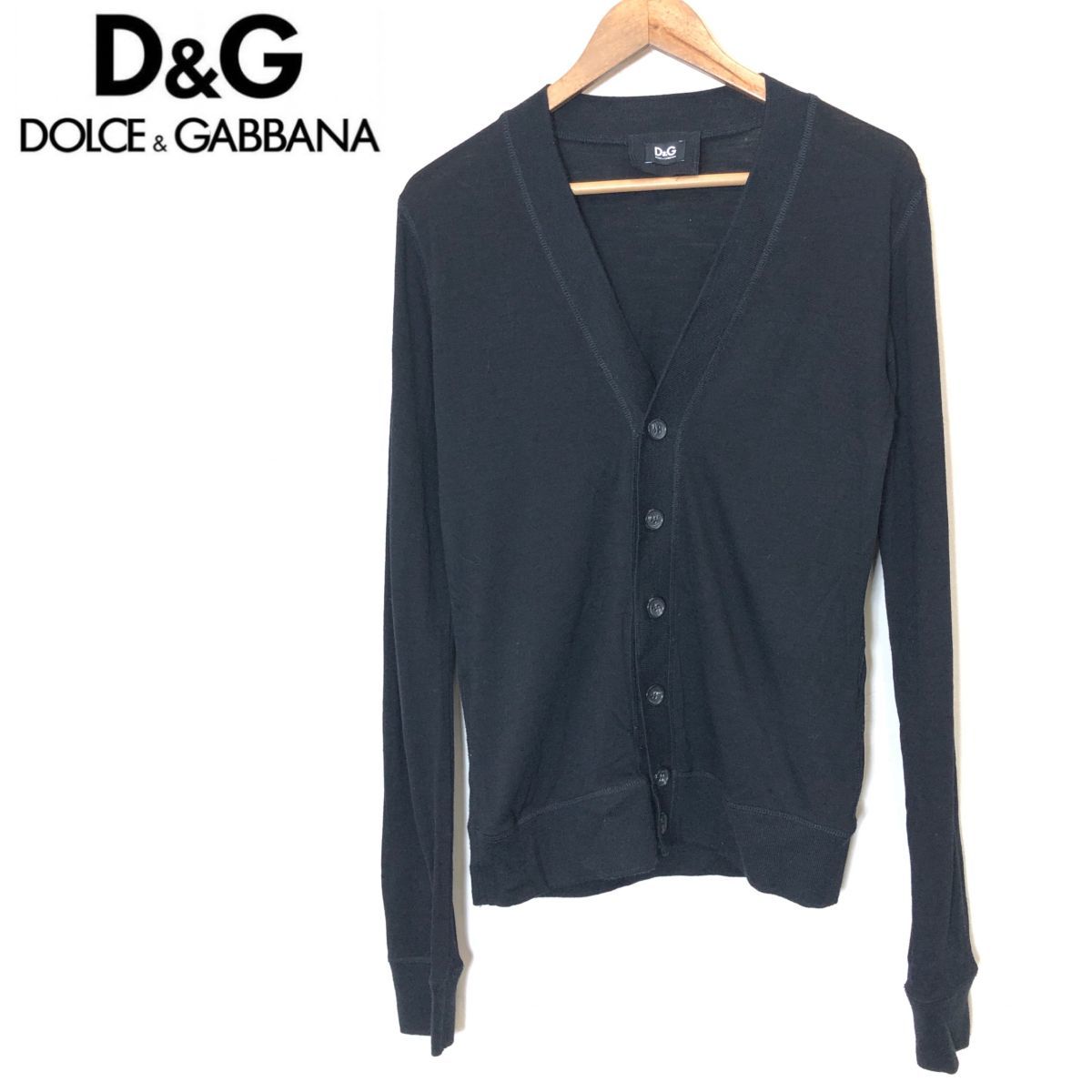 I1793-F◆ DOLCE&GABBANA ドルチェアンドガッバーナ カーディガン ニット セーター ◆ size46 ウール100 ブラック 古着 メンズ 秋冬_画像1