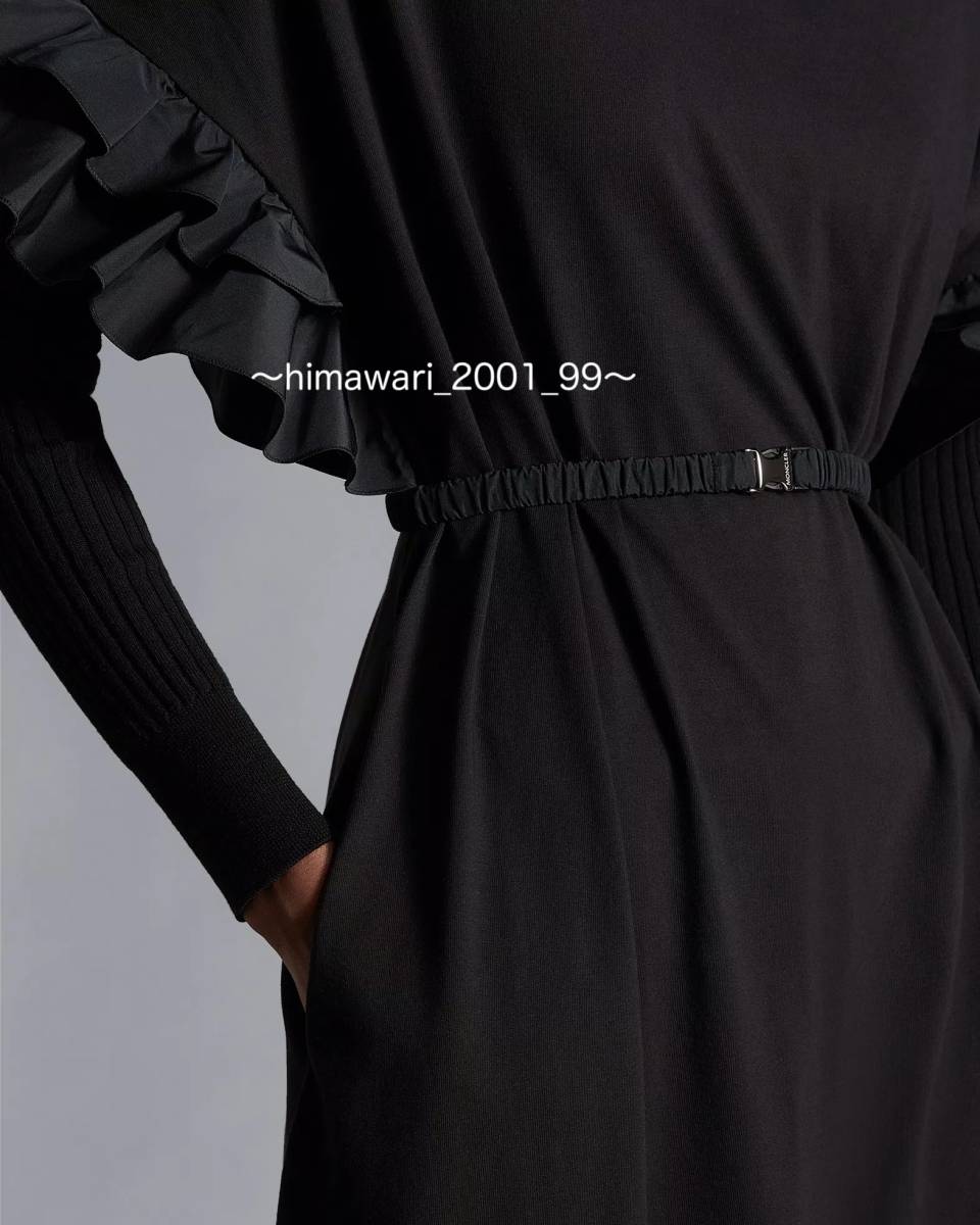MONCLER モンクレール ラッフルミディ ドレス フリル 半袖 ムームーっぽい ワンピース ￥115.500 ブラック 黒 XS ベルト付 グログランロゴ_参考画像
