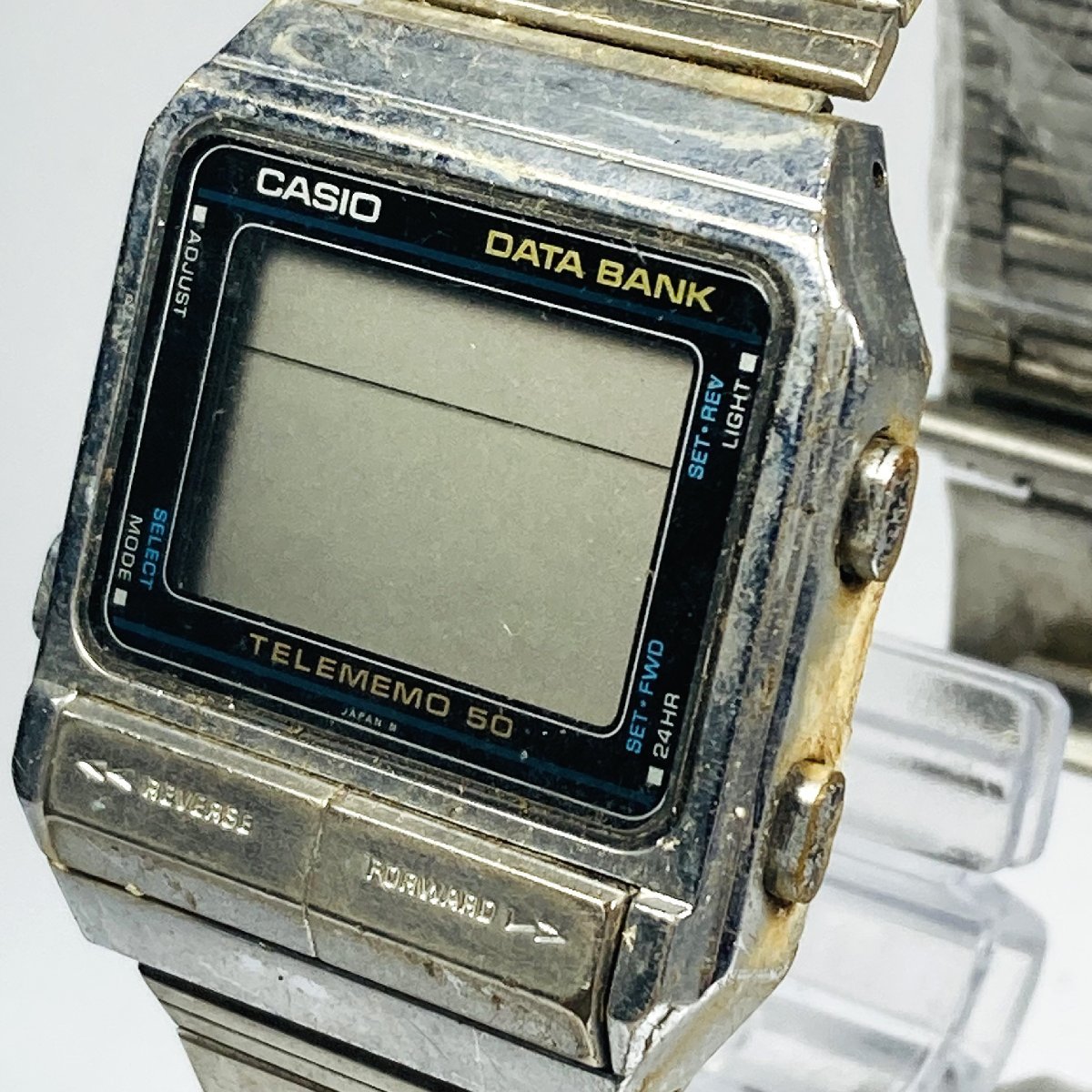 【76】 1円～ CASIO カシオ DB-500 TELEMEMO 50 DATA BANK デジタル メンズ 腕時計 ベルト破損 不動品 ジャンク_画像3