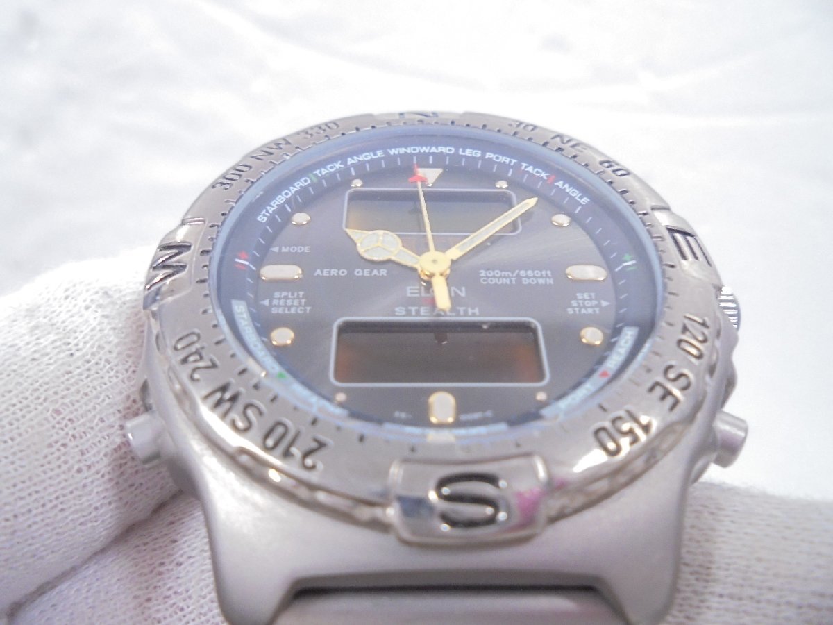 【41】1円～ELGIN エルジン AERO GEAR FK-1009 クオーツ アナデジ チタン メンズ腕時計 不動品 ジャンク扱い_画像5