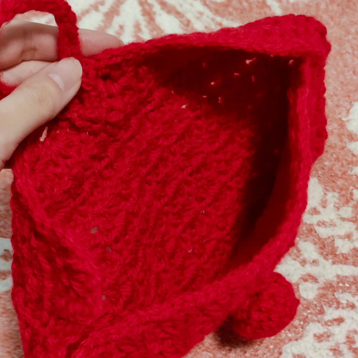 小物入れ ポーチ ハンドメイド バック レディース 毛糸 赤色 手編み