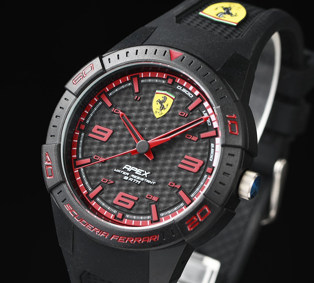 新品1円 フェラーリ公式 ブラック＆レッド 軽量モデル 30m防水 スクーデリア SCUDELIA FERRARI 腕時計 MOVADO メンズ 未使用_画像4