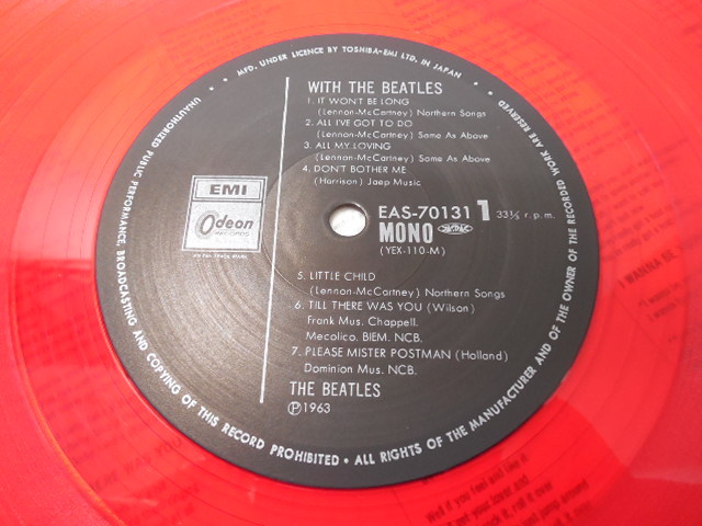 THE BEATLES・ザ・ビートルズ / WITH THE BEATLES (国内・限定カラーレコード・赤盤) 　 　 LP盤・EAS-70131_画像6
