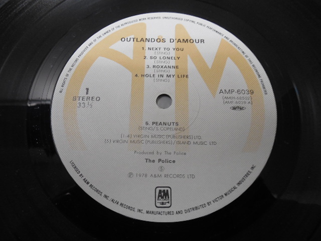 THE POLICE・ザ・ポリス / OUTLANDOS D` AMOUR (国内盤)     LP盤・AMP-6039の画像5