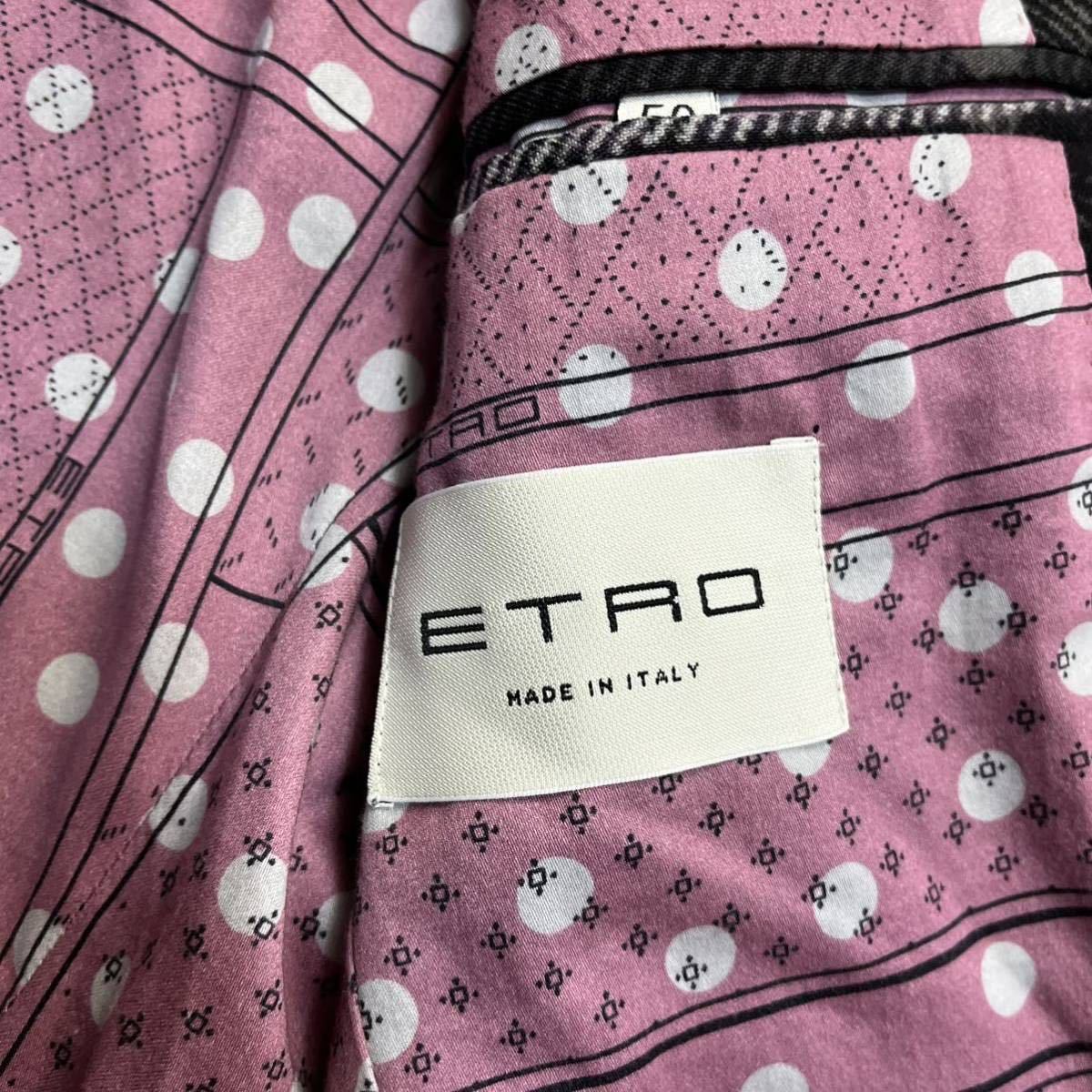 エトロ『大人のお洒落』ETRO テーラードジャケット 50 L相当 グレンチェック×ドット柄 ウール コットン グレー系_画像7