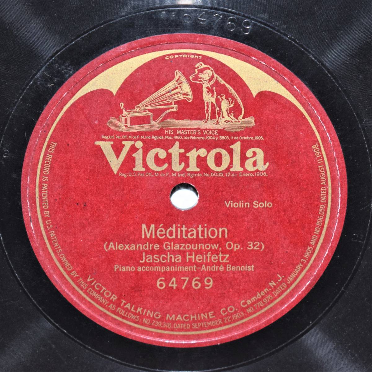 米Victrola 64759 ヤッシャ・ハイフェッツ(Vn) グラズノフ：瞑想曲 Meditation Op.32 10吋SP 片面盤_画像2