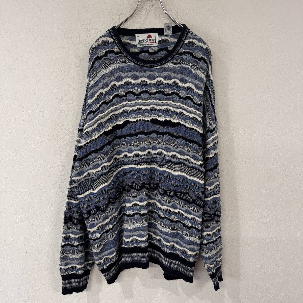 ビンテージ　FLORENCE TRICOT 3Dニット　セーター　コットン　アクリル　ブルガリア製　240105