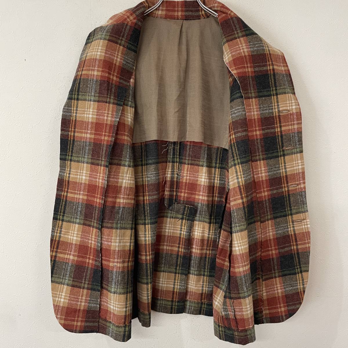  Vintage unknown wool check tailored jacket old clothes 240112