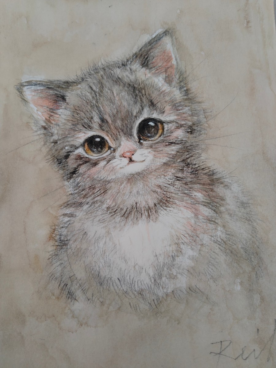 猫のイラスト　水彩画　手描きイラスト　インテリア　B6サイズ_画像1