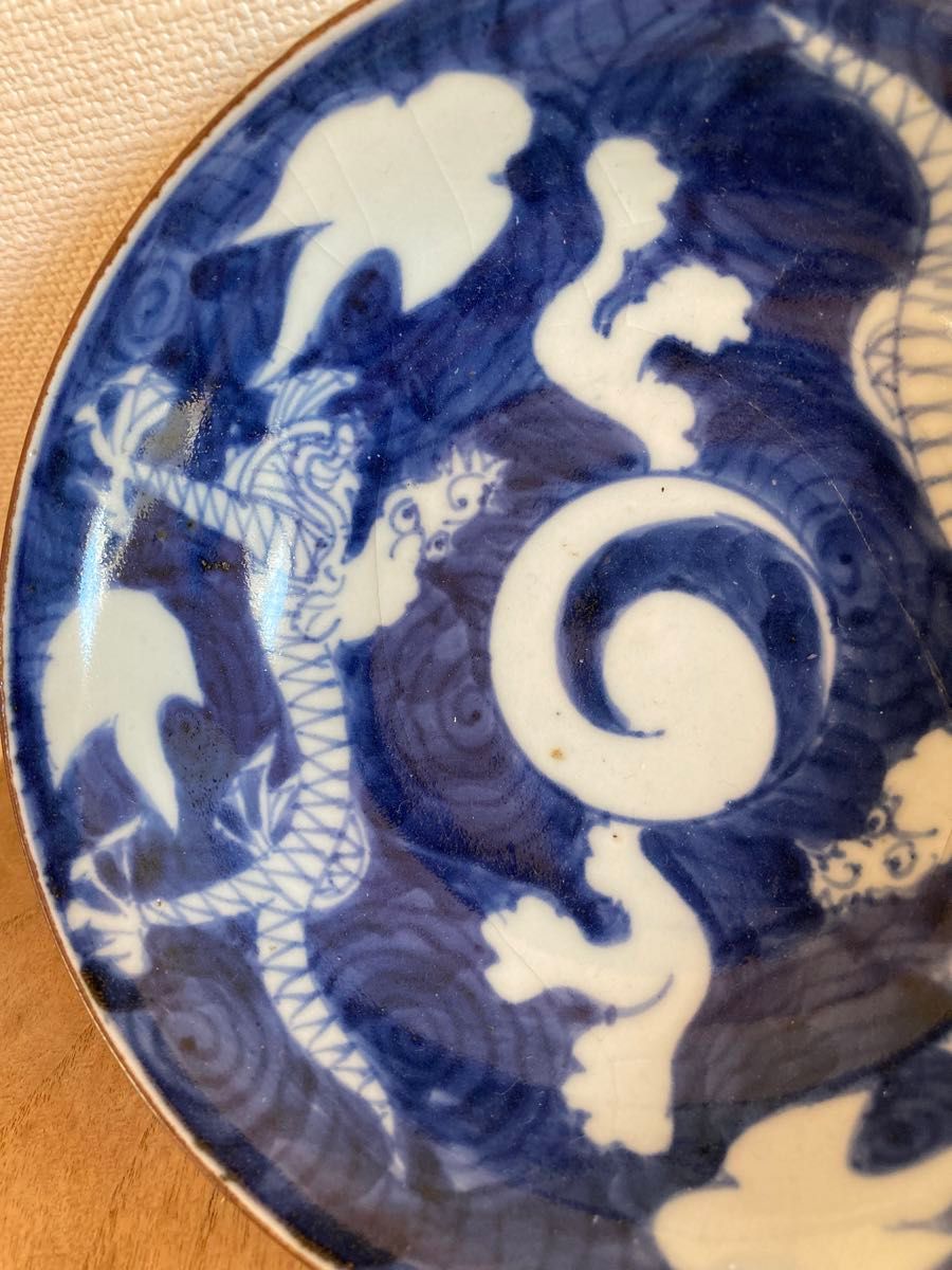 中国南京染付 古染付 雲龍 皿 飾皿 中国清時代 煎茶道具 