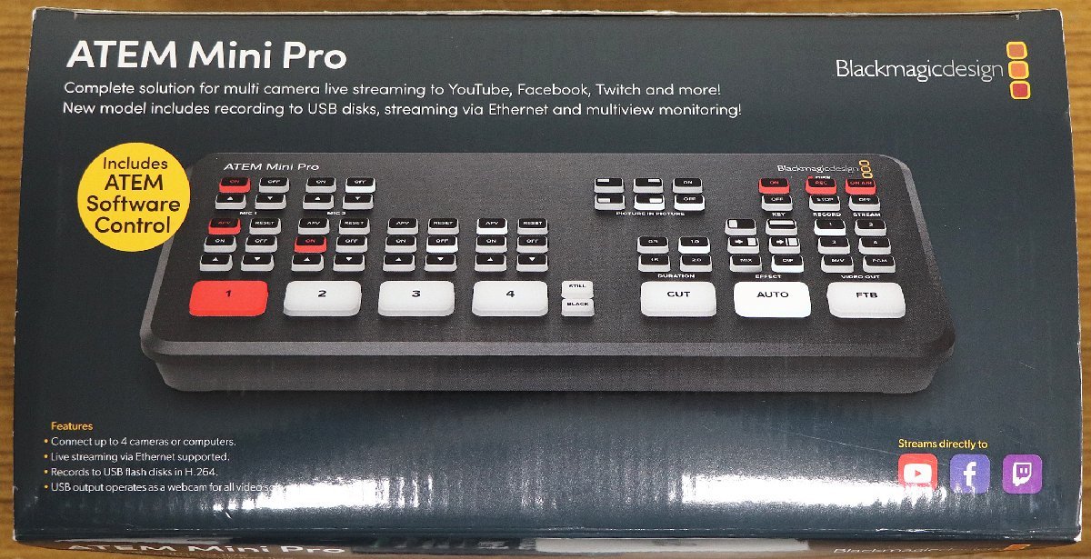 S◇中古品◇映像機器 ATEM Mini Pro ライブプロダクションスイッチャー BlackmagicDesign HDMI4入力 箱・アダプター・USBケーブルつき_画像1