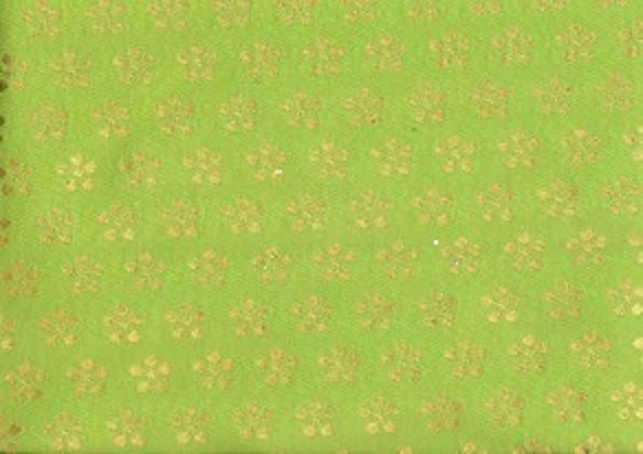 金襴織物　黄緑　梅鉢　69㎝×１ｍ_画像1