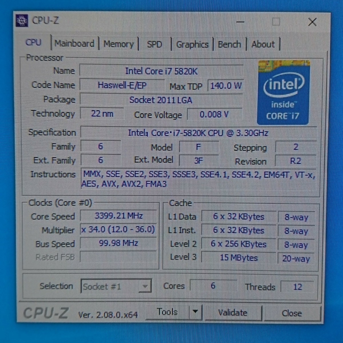 Intel Core i7 5820K LGA2011-3 Haswell-E/EP 動作確認品 (MB0811)_画像3
