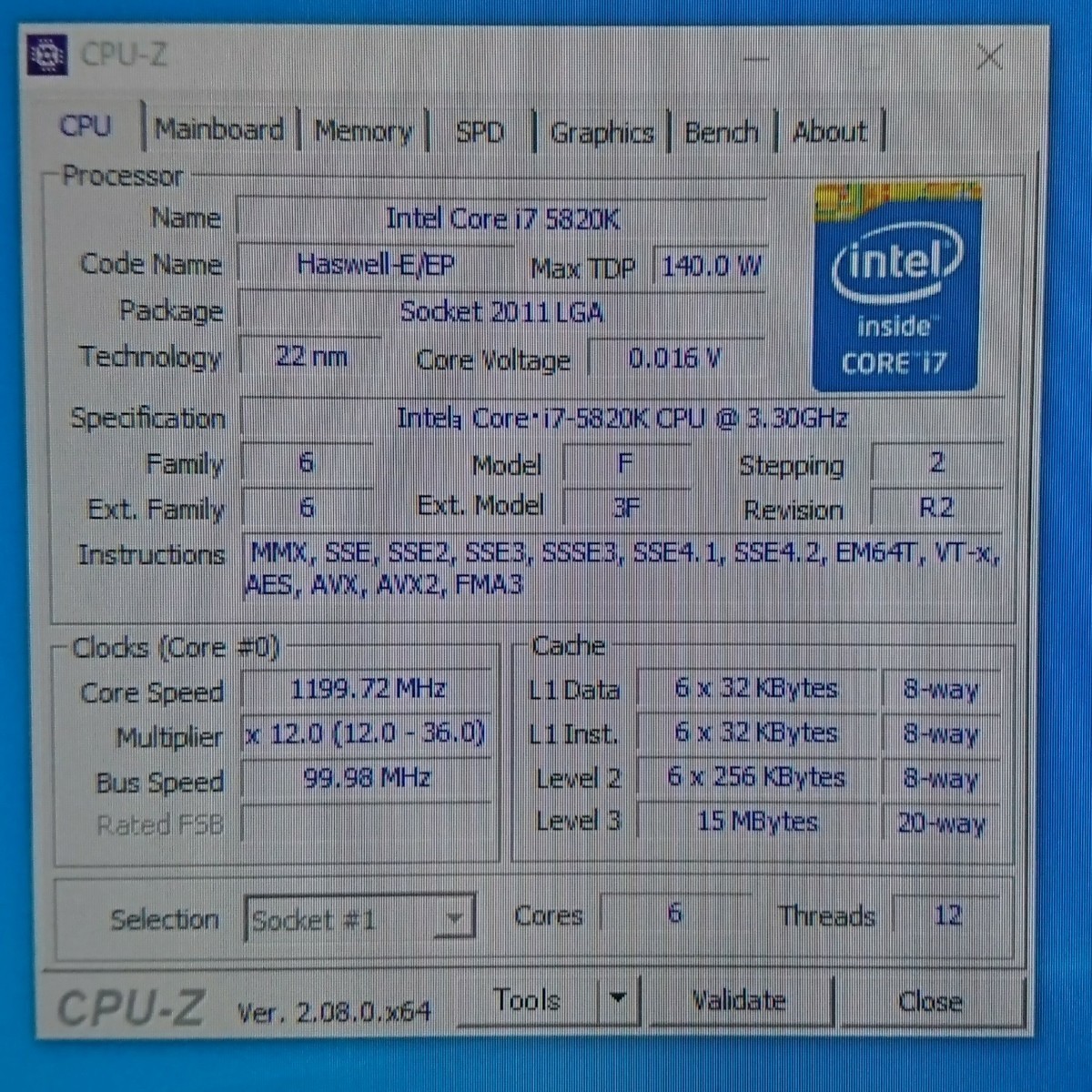 Intel Core i7 5820K LGA2011-3 Haswell-E/EP 動作確認品 (MB1711)_画像3